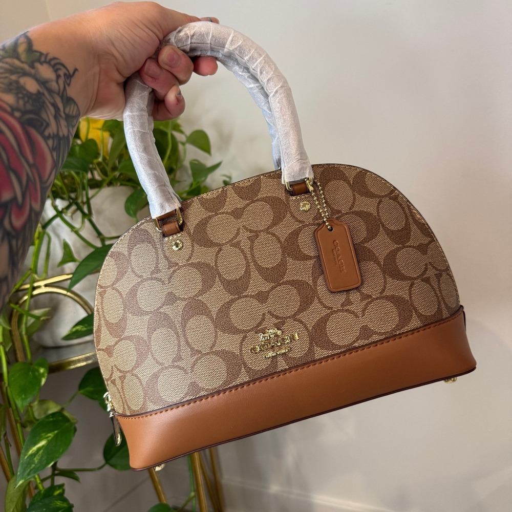Coach Signature Canvas Dome Satchel Bag Brown Tan Gold Hardware NEW Dust Bag